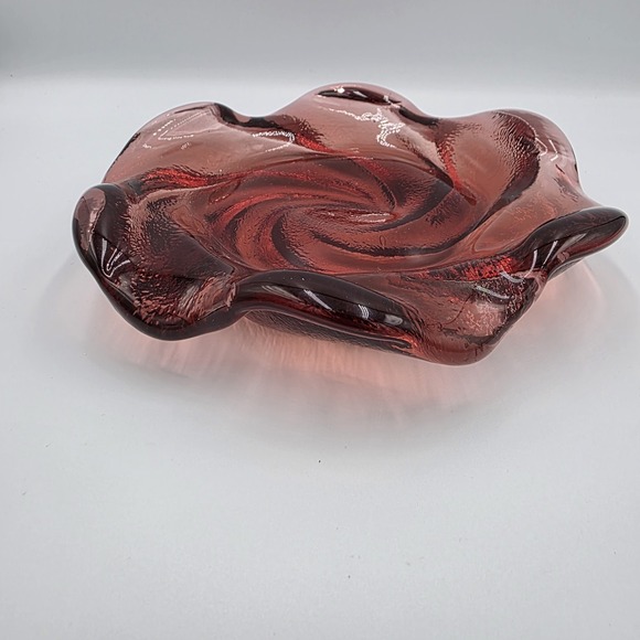 VTG Fenton MCM‎ Red Rose Heavy Art Glass Swirl Amberina Ashtray Trinket Dish - Picture 4 of 4